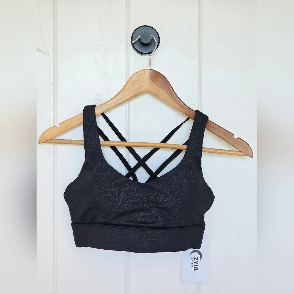 NWT Zyia Black Paisley Light N Tight Strappy Bra Size M - Picture 5 of 8